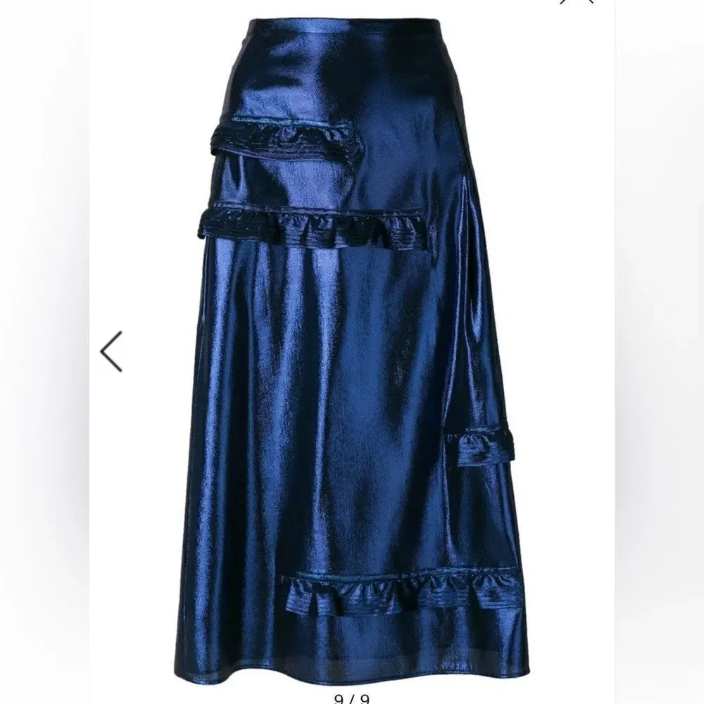 Burberry Women’s midi length silk blend skirt size 6 dark blue NWT - Picture 3 of 16